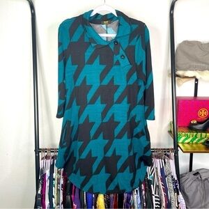 R&b Collection Teal & Black Houndstooth Print Tunic Maternity Top